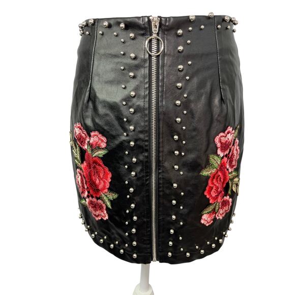 Promesa Studded Embroidered Faux Leather Skirt - Picture 2 of 10